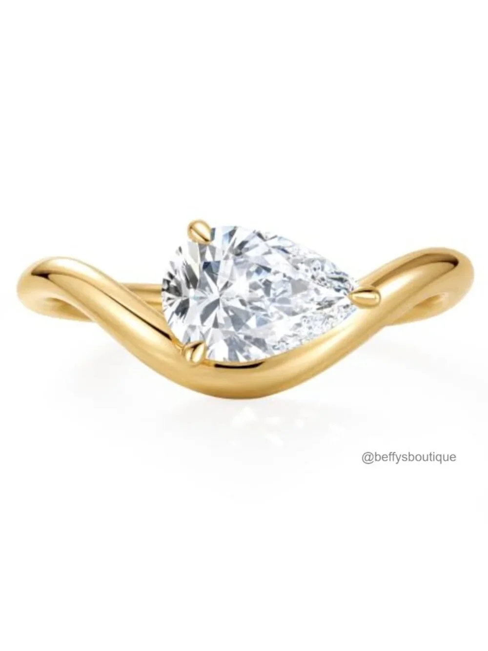 14K Gold Plated Pear CZ Solitaire Engagement Ring
